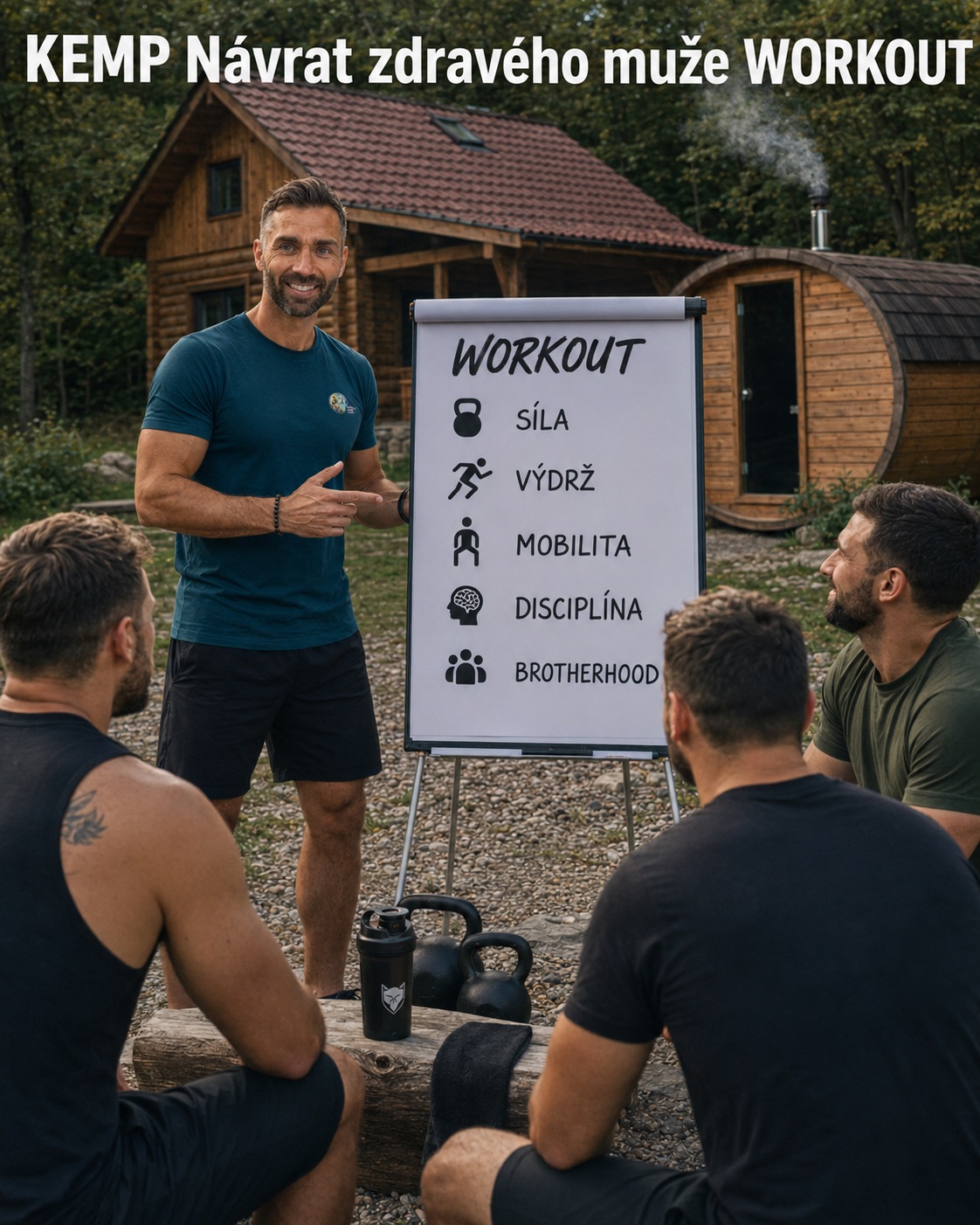 Kemp Návrat zdravého muže Workout – síla, výdrž, mobilita, disciplína, brotherhood